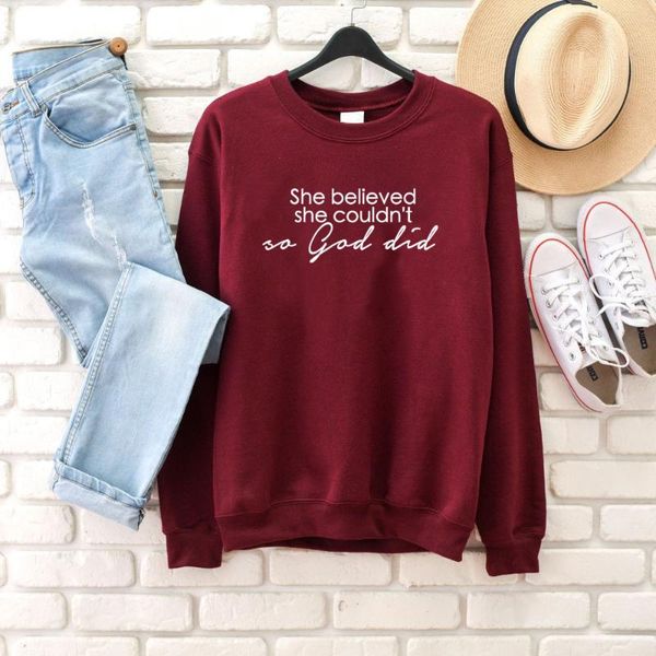 

women's hoodies & sweatshirts casual quote pullovers grunge vintage she believed couldn't so god did sweatshirt women, Black