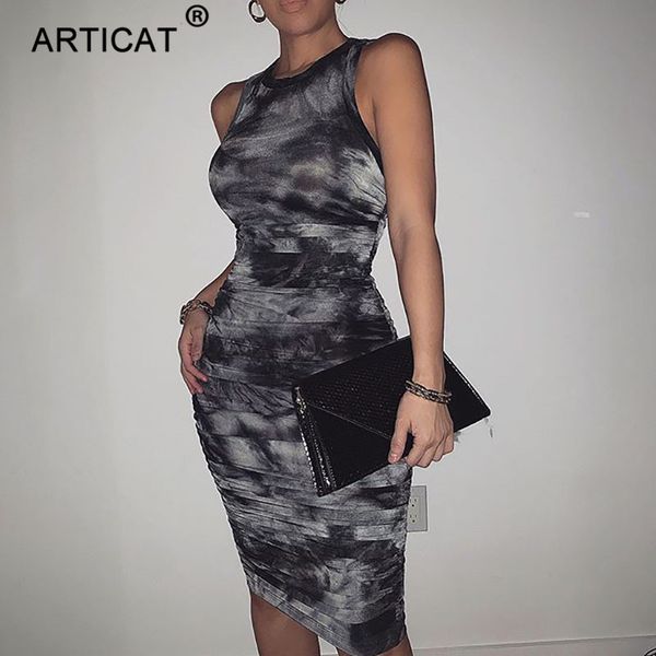 

tie-dye print ruched dress women o-neck knee-length dresses ladies winter skinny partywear women elastic vestidoshigh quality, Black;gray