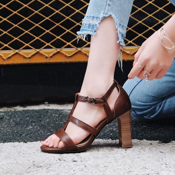 

summer women sandals plus size shoes fashion casual buckle strap ankle gladiator solid high heels non-slip rubber sole, Black