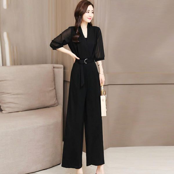 

women's jumpsuits & rompers chiffon jumpsuit women black spring summer overalls for elegant wide leg 2021 zqy2021q1025 kj4193, Black;white