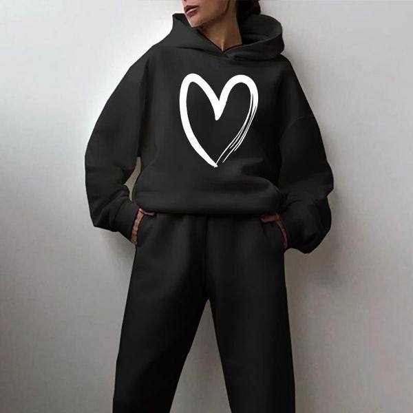 

women's two piece pants women diy pieces hoodies set heart printed oversize sweatsuits pullover suit elastic sports custom design 2021, White