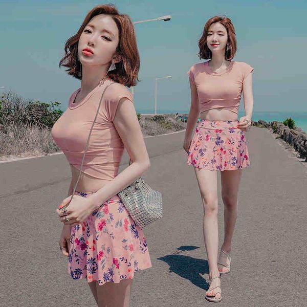 

swimsuit female beach skirt super fairy cover belly slim thin split conservative boxer spring gather one-piece suits