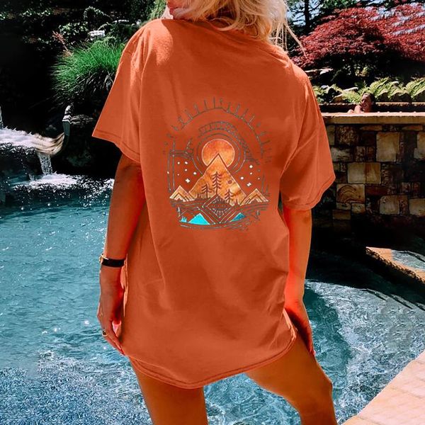 

landscape printed oversized t-shirt female women clothing vintage t-shirts short sleeve casual tshirt tee shirt 2021 women's, White