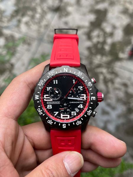 

casual watch black dial vk battery chronograph quartz movement wristwatches men watches on orange rubber strap dp factory joan007, Slivery;brown