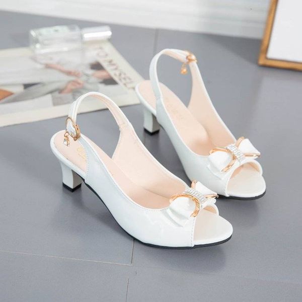 

luxury dress shoes fish mouth sandal's thick spring and summer 2021 one button high heel sho, Black
