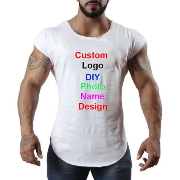 Tanque de impressão personalizado Homens Diy PO Marca Esportes Topo Sem Mangas T-shirt T-shirt Mens Gym Gym Bodybuilding Fitness Colete 210421