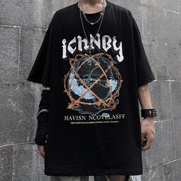 

you'll see dark trends in high land letter printing around the neck short oversized t shirt for men couples, White;black