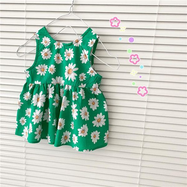 

girl's dresses 8131 baby girl dress summer korean 2021 holiday style flower vest cotton toddler clothes outfits, Red;yellow