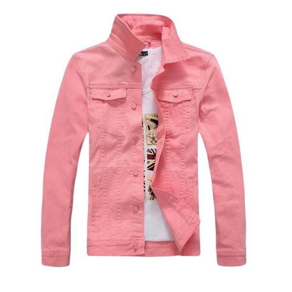 

men's jackets male cowboy jacket pink denim coat self-cultivation long-sleeved outwear patch badge, Black;brown