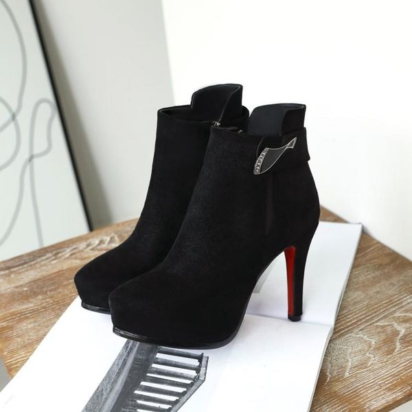 

boots big size 9 10 11 12 women shoes ankle for ladies woman winter water drill side zipper, Black