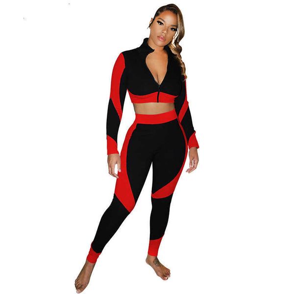 

women's two piece pants panelled contrast color casual cardigan high neck 2pcs sets designer womens clo onyf, White