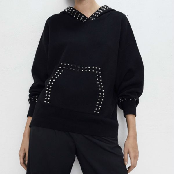 

women's sweaters blusas de inverno femininas estilo inglaterra, blusas soltas rebite com capuz, pulÃ´veres femininos, moda dic1, White;black