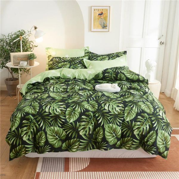 

bedding sets nordic plants leaves set luxury digital printing king size comforter home textiles 2/3pcs quilt cover pillowcase