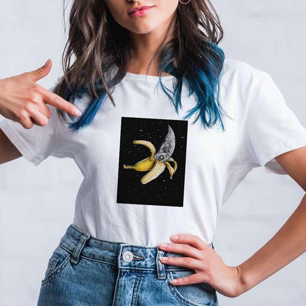 

universe streetwear cute girls women t shirts kawaii banana shaped planet printed white shirt hipster