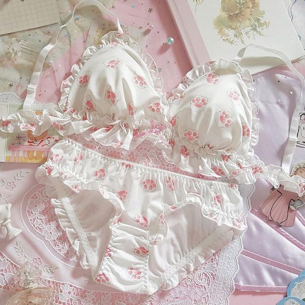 

bras sets underwear set women kawaii japanese bra & panties wiresoft sleep intimates cute lolita and panty, Red;black