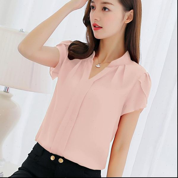 

korean fashion chiffon plus size women shirt elegant office v neck white blouse blusas mujer de moda