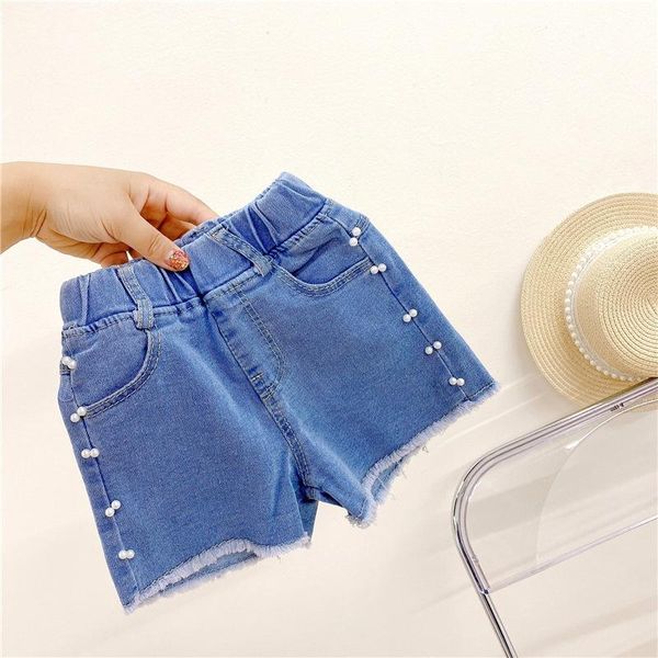 

jeans summer girls denim shorts kid pearl short pants kids beach clothes children's for, Blue