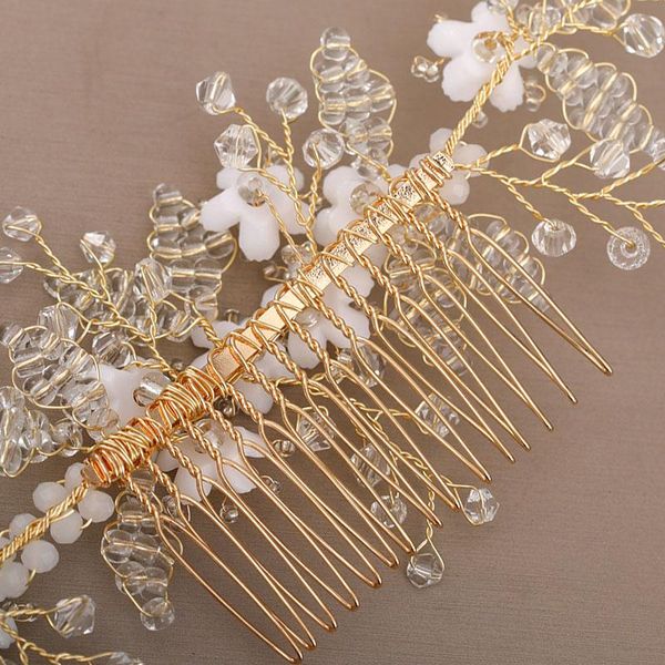 

hair clips & barrettes bride jewelry handmade white flower rhinestones gold combs wedding accessories prom ornaments helh889, Golden;silver