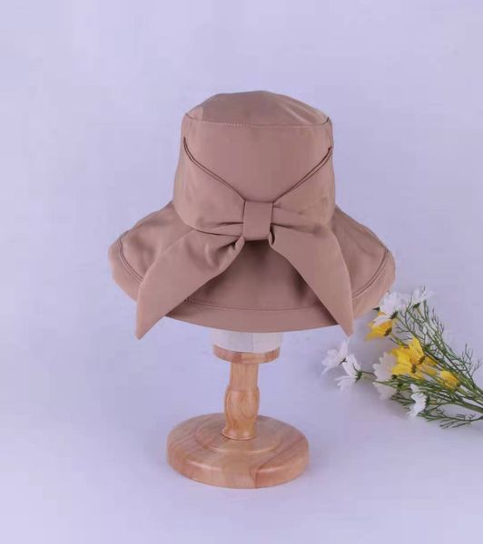 

sun female sunscreen cover face bow sunshade ins new big brim fisherman hat summer, Yellow
