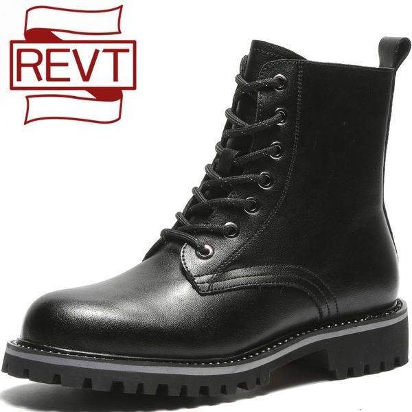 

boots revt female women shoes ankle 2021 autumn british wind genuine leather thick with short motorcycle, Black