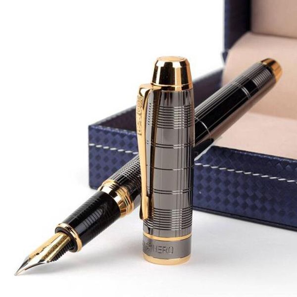 

fountain pens hero gift pen metal brushed grey grids patterns business office & school writing ink iraurita fine 0.5mm