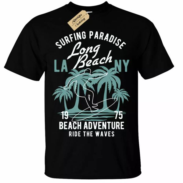 

LA NY Beach Adventure T-Shirt surfing usa new york mens, White;black
