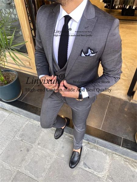 

men's suits & blazers grey slim fit mens 3 piece jacket vest pants set wedding groom tuxedo formal business masculino blazer costume ho, White;black