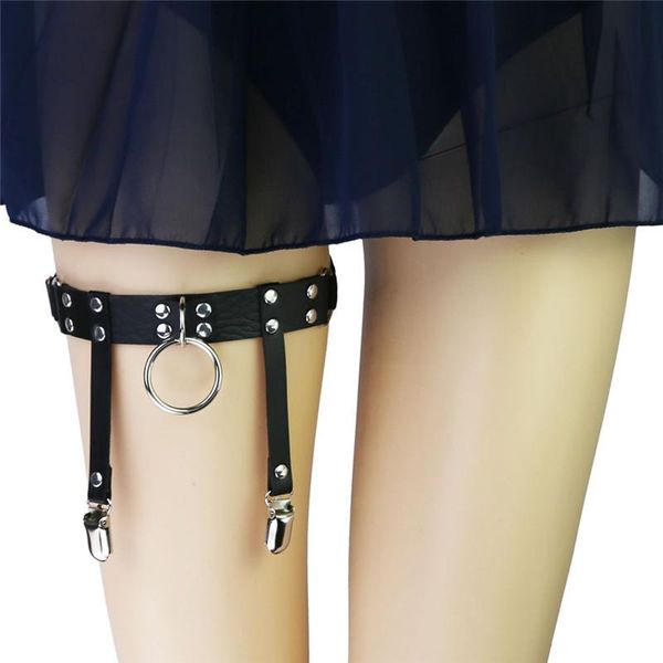 

belts hatcyggo women garters punk gothic round leg ring black garte body band leather harness female elastic stretch belt, Black;brown