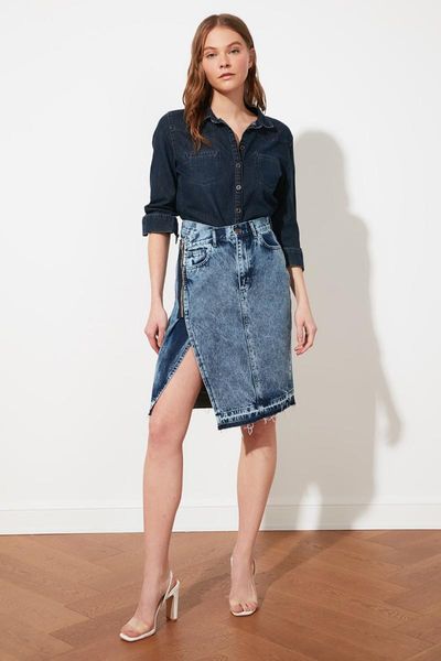 

skirts trendyol asymmetrical it should cover zipper detailed denim skirt twoss21et0275, Black