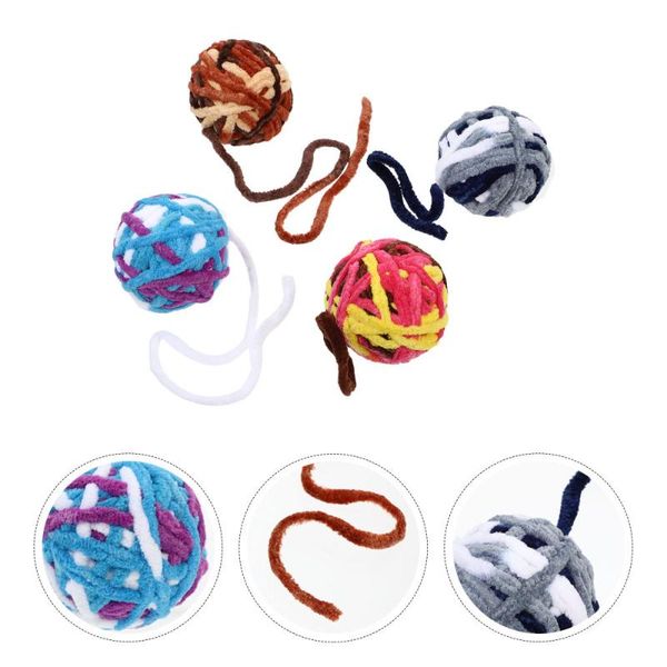 

4pcs cat bell toys colorful woolen yarn gnawing cotton for kitten