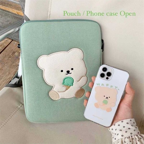 

korean ins bear 13inch laptablet case for mac ipad pro 9.7 10.8 11 13.3 14.5 15 inch cute bear lapsleeve inner bag 211221