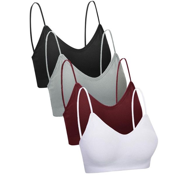 

bras 4 pieces v neck bra bustiers & corsets push up padded camisole seamless bralette sports sleep crop bikini, Red;black