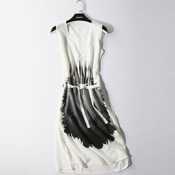 

casual dresses real 100% silk women natural elegant loose long print lady summer clothing ccc7, Black;gray