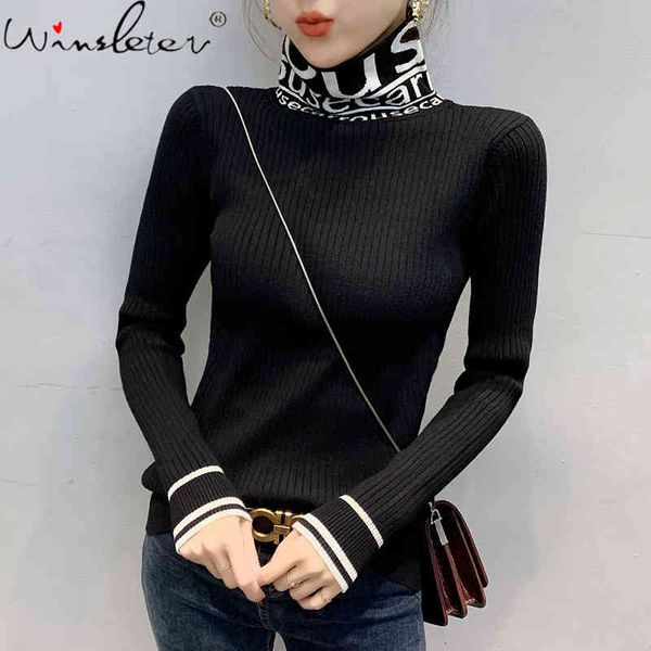 

women's knits & tees autumn winter knitted thick sweater women clothes letter ropa mujer korean pullover bottoming shirt m077, White