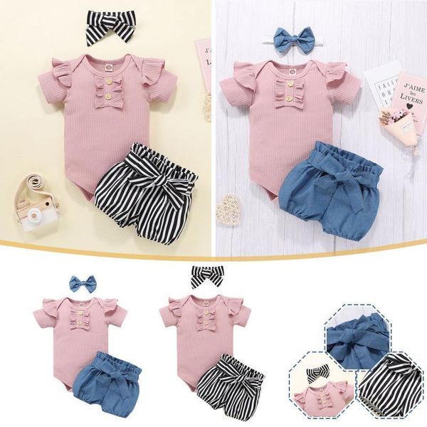 

clothing sets baby girl clothes set toddler kids girls summer short sleeve denim shorts headwear conjunto niÃ±a, White