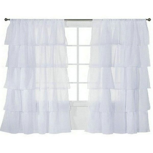 

(two panels)fashion maiden ruffle style rod-pocket sheer voile tulle window curtains curtain & drapes