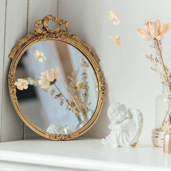 

mirrors french golden bow rose garland wall decorative alloy mirror for home living room background hanging pendant decor supplies
