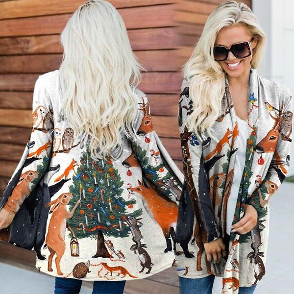 

fashion sweater women's elk print casual long sleeve cardigan, White;black