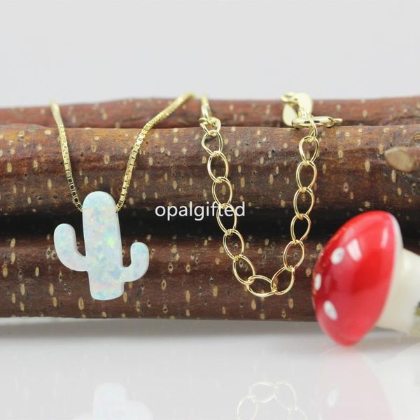 

pendant necklaces 1pc/lot ng fashion 11*13mm white cactus opal jewelry plant with 925 silver gold chain