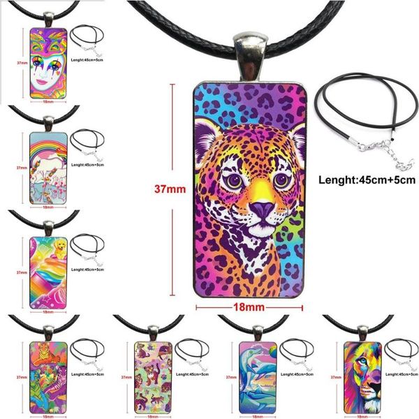 

pendant necklaces fashion glass cabochon rectangle necklace choker jewelry for women men colors lisa frank tiger horse dog cat, Silver