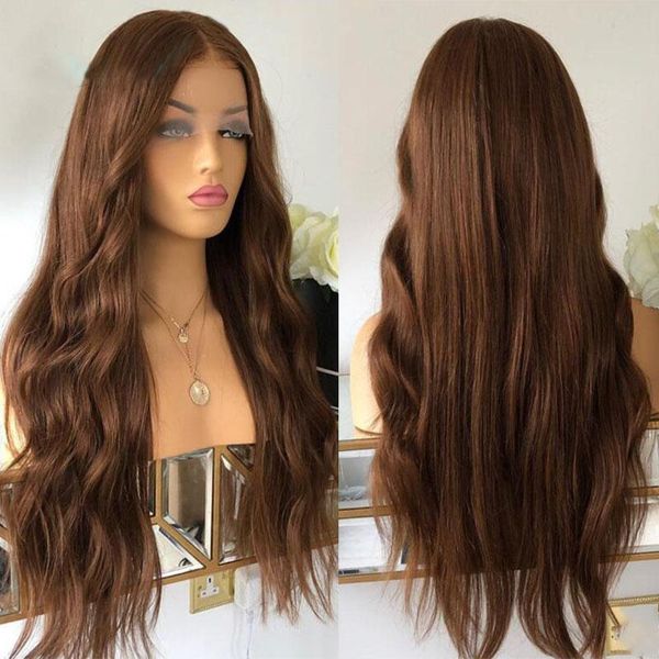 

synthetic wigs glueless 26 inch body wave auburn brown lace front wig for black women with babyhair natural hairline cosplay daily