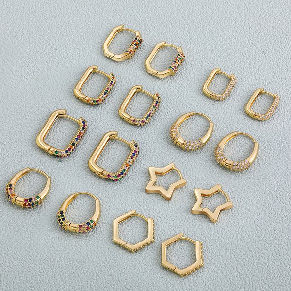 

minimalist geometric square crystal small hoop earrings for women fashion gold color metal earring ear buckle jewelry, Golden;silver