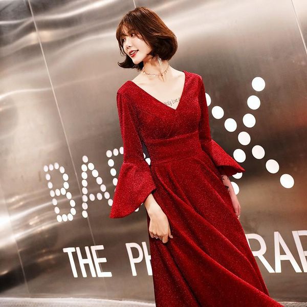 

oversize 3xl temperament bride wedding dress v-neck evening lantern sleeve banquet elegant a-line prom ethnic clothing, Red