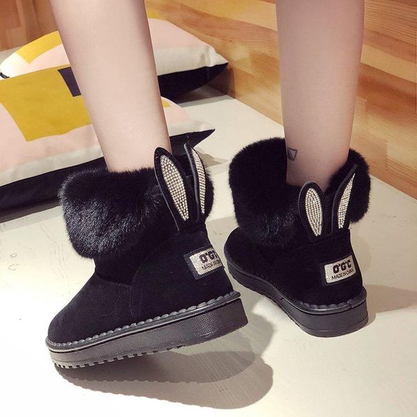 

boots women brand winter shoes warm black round toe casual plus size female snow
