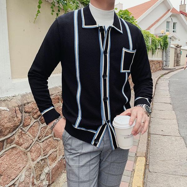 

men's sweaters men's sweater 2020 autumn winter slim-fitting cardigan long sleeve sweater casual personality youth men's wear, White;black