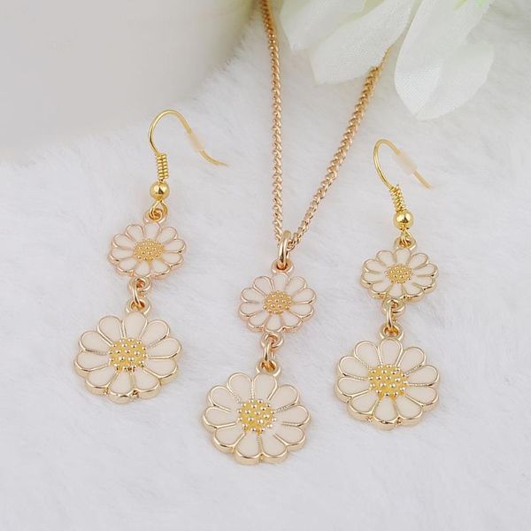 

pendant necklaces fashion double flower necklace set women, Silver