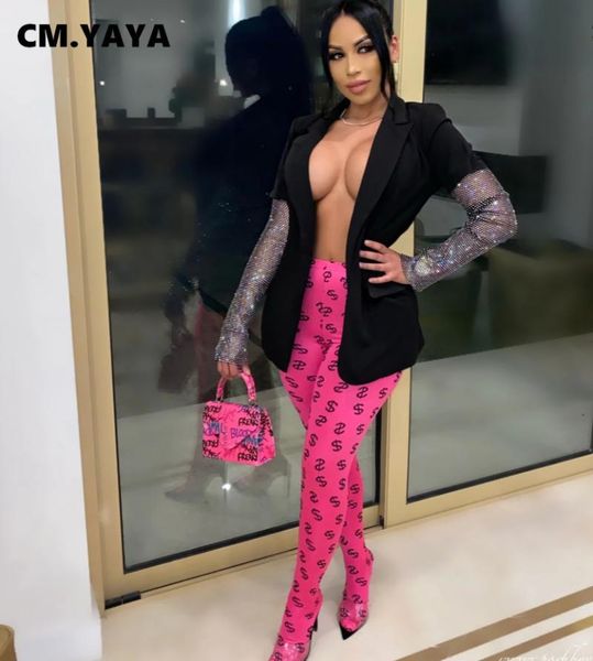 

women's suits & blazers cm.yaya autumn winter 2021 women sequined long sleeve notched active wear high street classic blazer, White;black