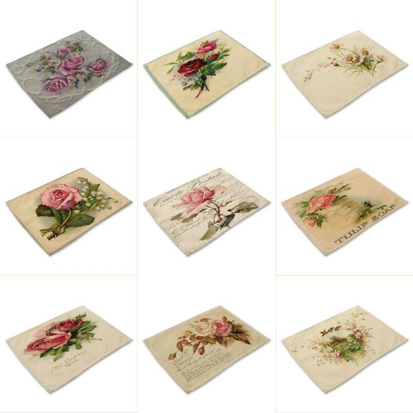 

table napkin 42x32cm retro flower series placemat mat anti-scalding pad diy living room kitchen decoration dining accessories