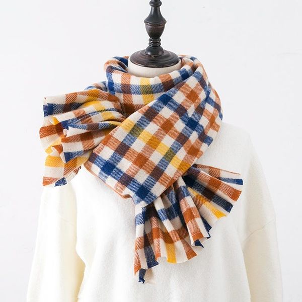 

scarves 2021winterkorean fashion style cashmere imitation women's scarf long thick color plaidscarf autumn winter student warm shawl, Blue;gray