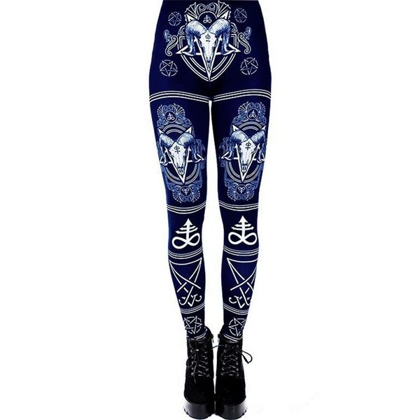 Gótico Ouija Impresso Leggings Chifre Calças Calças Calças Mulheres Elástico Hexagram Calças Preto Feminino 211204